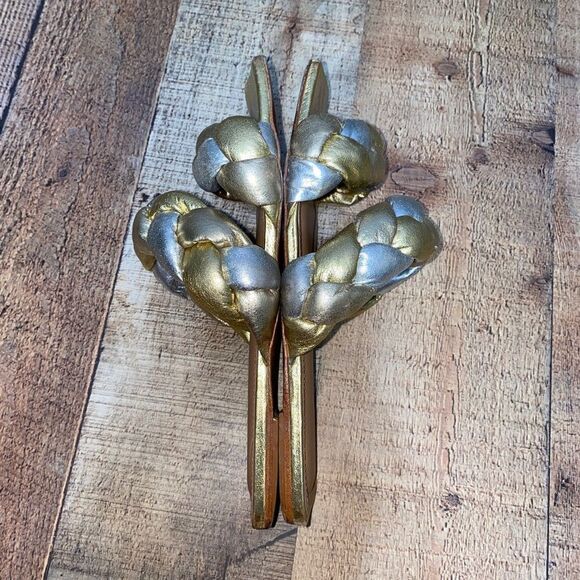 iDoré gold/silver braided flat sandals slides - Picture 9 of 10